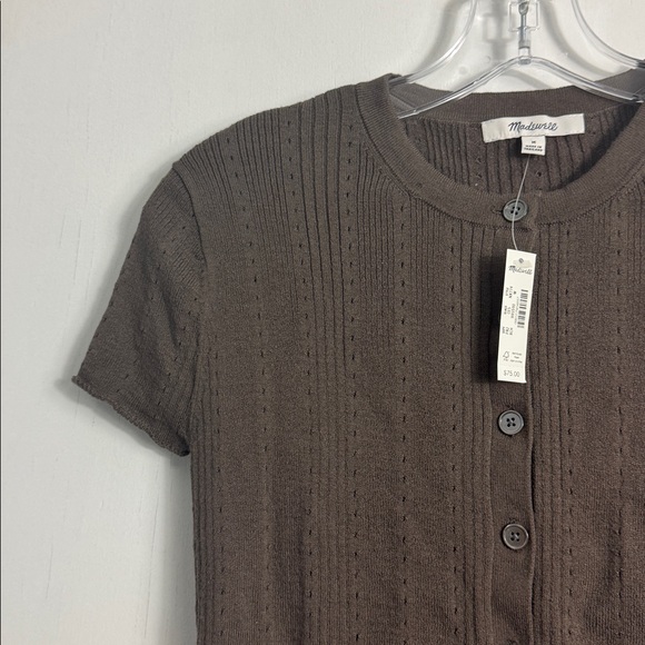 NWT Madewell Cotton-Blend Pointelle Short-Sleeve Cardigan Brown Size Medium - Picture 5 of 10